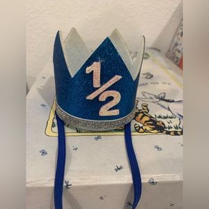 Blue glitter baby 1/2 birthday crown.